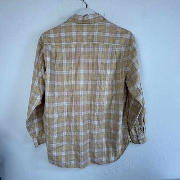 Uniqlo Womens Yellow & White Plaid Long Sleeve Button-Down Shirt Large Cotton - Picture 2 of 9